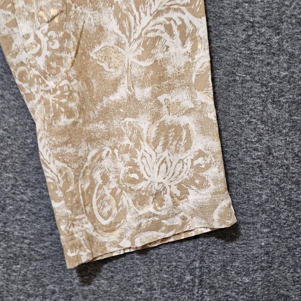 Coldwater Creek Cropped Pants Womens Size 8 Linen Blend Gold Floral‎ Wide Leg - Picture 3 of 16